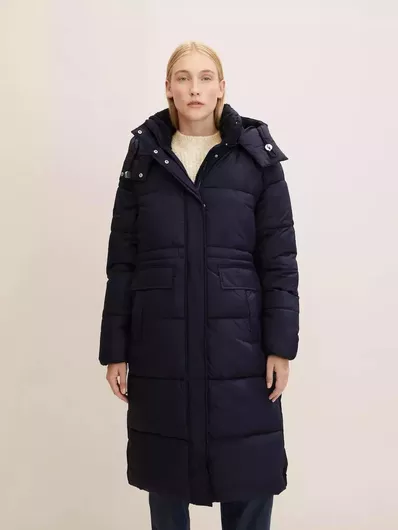 Tom Tailor Μακρύ Γυναικείο Puffer Μπουφάν για Χειμώνα Navy Μπλε