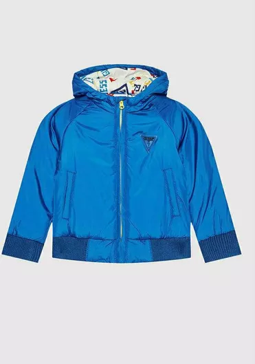 Guess Παιδικό Casual Μπουφάν Κοντό με Επένδυση & Κουκούλα Μπλε