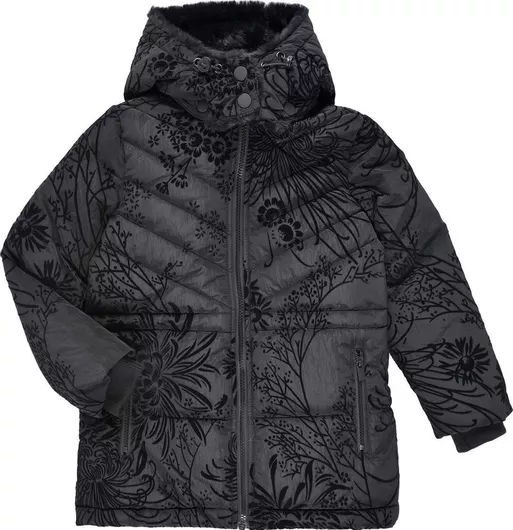 Desigual Παιδικό Casual Μπουφάν Κοντό με Επένδυση & Κουκούλα Μαύρο
