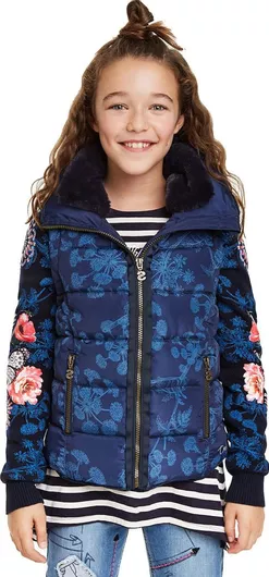 Desigual Παιδικό Casual Μπουφάν Κοντό με Κουκούλα Navy Μπλε