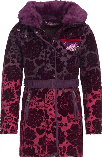 Desigual Παιδικό Casual Μπουφάν Μακρύ με Κουκούλα Μπορντό