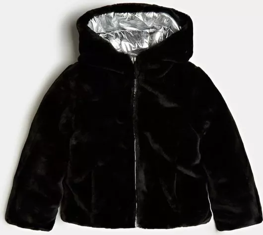 Guess Παιδικό Casual Μπουφάν Κοντό Διπλής Όψης με Επένδυση & Κουκούλα Μαύρο