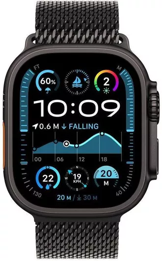 Apple Watch Ultra 2 2024 Titanium 49mm Αδιάβροχο με eSIM & Παλμογράφο Black με Black Titanium Milanese Loop - Medium