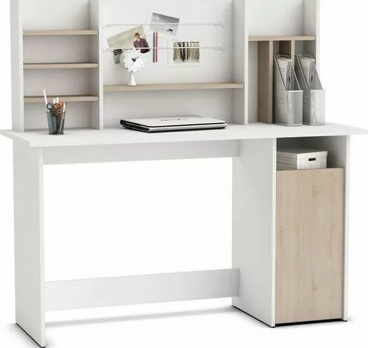 Γραφείο με Βιβλιοθήκη Ombre Ξύλινο Λευκό / Φυσικό 135x50x127cm