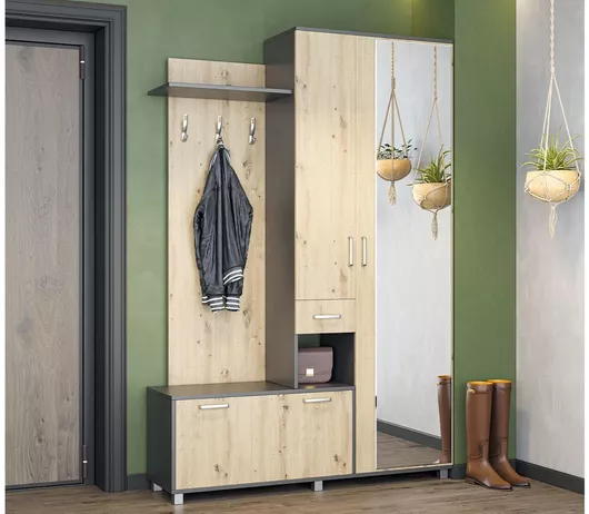 Έπιπλο Εισόδου Tova με Καθρέπτη / Κρεμάστρα & Παπουτσοθήκη 140x37.5x209cm Ανθρακί