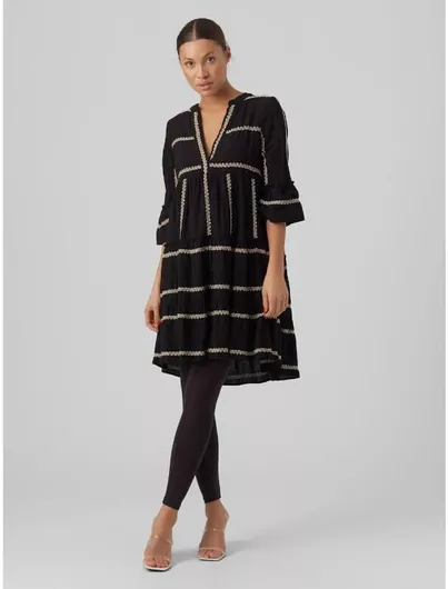 Vero Moda Καλοκαιρινό Mini Φόρεμα με Βολάν Μαύρο