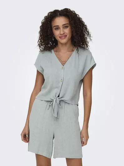 Only Κοντομάνικο Γυναικείο Λινό Πουκάμισο Blue Fog