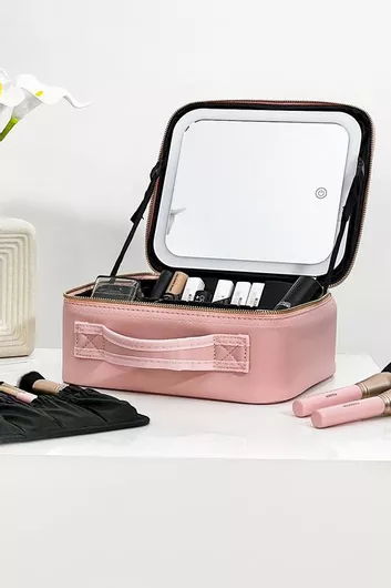 Βαλιτσάκι Μακιγιάζ Επαναφορτιζόμενο Led Καθρέφτη Ροζ