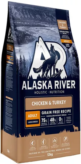 Alaska River 12kg Ξηρά Τροφή χωρίς Σιτηρά για Ενήλικους Σκύλους Μεγαλόσωμων Φυλών με Κοτόπουλο και Γαλοπούλα