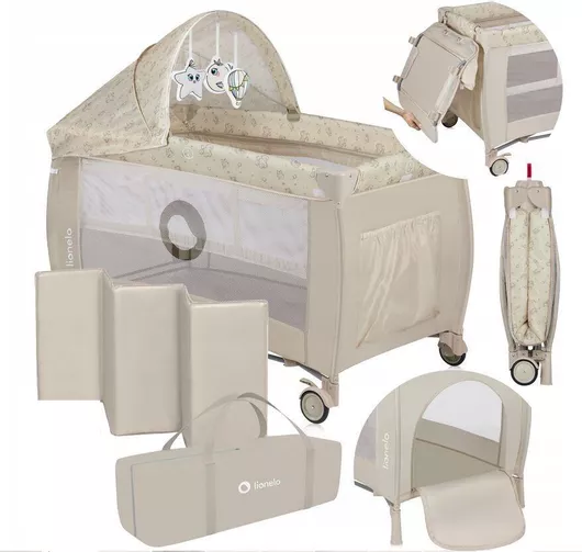 Παρκοκρέβατο Lionelo Sven Plus 2 Επιπέδων με Αλλαξιέρα & Στρώμα Μπεζ