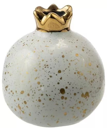 Κεραμικό Ρόδι Λευκό Γυαλιστερό με Χρυσές Πιτσιλιές 10,16εκ