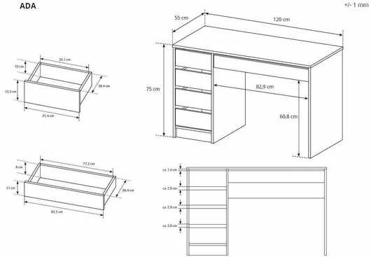 Γραφείο ADA Ξύλινο Γκρι 120x55x75cm
