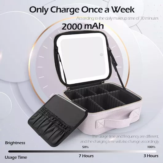 Βαλιτσάκι Αισθητικής Μακιγιάζ Επαναφορτιζόμενο Led Καθρέφτη Λευκό