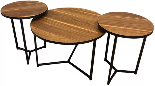 Σετ Ζιγκόν Στρογγυλό Mirto Ξύλινο Brown-black 3τμχ Μ80xΠ80xΥ38cm