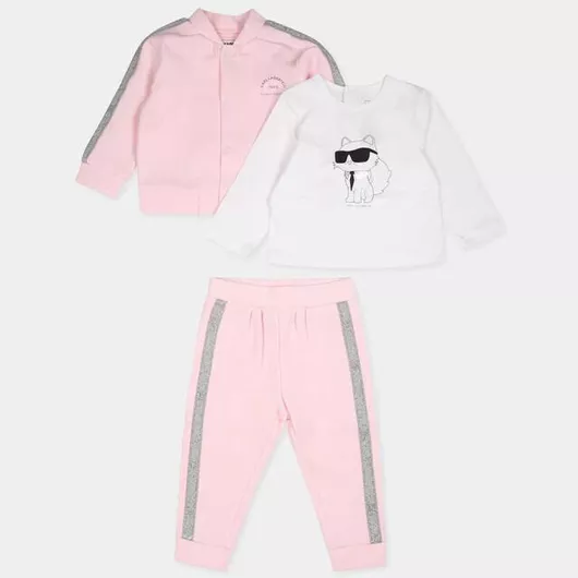 Karl Lagerfeld Παιδικό Σετ με Παντελόνι Χειμερινό 3τμχ Pink Silver