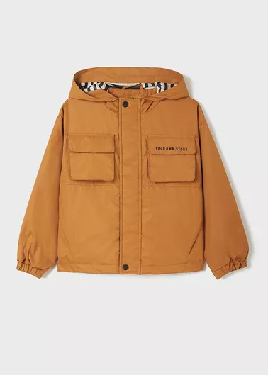 Mayoral Παιδικό Αθλητικό Μπουφάν Κοντό Αντιανεμικό με Κουκούλα Καφέ
