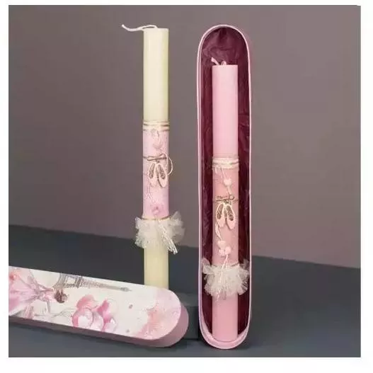 Πασχαλινή Λαμπάδα Στρογγυλή Χειροποίητη Καρφίτσα Παπούτσια Λευκή