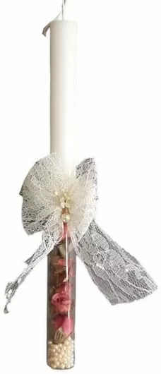 Λαμπάδα Χειροποίητη Αρωματική Δαντέλα & Βάση Γυάλινη Τριαντάφυλλα Πέρλες  Κατασκευαστής: [Manufacturer], MPN: [MPN], Διαστάσεις: 2,5x29cm, Ποσότητα: 1, Χρώμα: [Color]