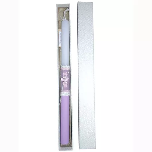 Λαμπάδα Χειροποίητη Γέραλης 250691 Στρογγυλή Δίχρωμη Πεταλούδα Διαστάσεις Μοβ