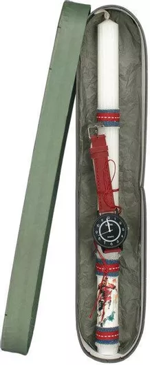 Λαμπάδα Χειροποίητη Γέραλης 241201 Ριγέ Ρολόι Ομάδες Διαστάσεις Κόκκινο