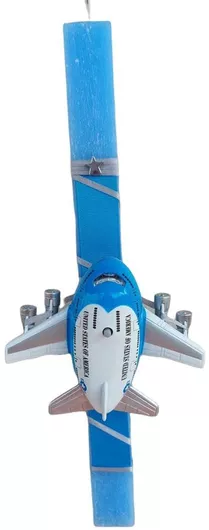 Χειροποίητη Λαμπάδα Ν285 Με Αεροπλανάκι Pullback Με Φως Και Ήχο Κατασκευαστής 9cm. Γαλάζιο Λευκό