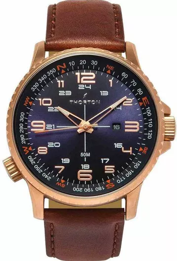 Ανδρικό Ρολόι Thorton Kalf Μπαταρίας με Δερμάτινο Λουράκι  Καφέ 