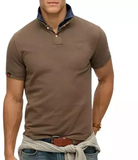 Superdry Κοντομάνικη Polo Μπλούζα Καφέ