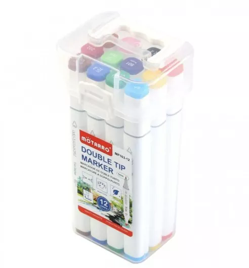 Σετ 12 Τεμαχίων Επαγγελματικοί Μαρκαδόροι Ζωγραφικής 2 Μύτες Board Fine Double-sided Colors Mp163-12