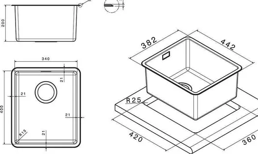 Νεροχύτης Apell Linear Plus FEM34 Υποκαθήμενος Inox Σατινέ Μ38xΠ44cm Ασημί