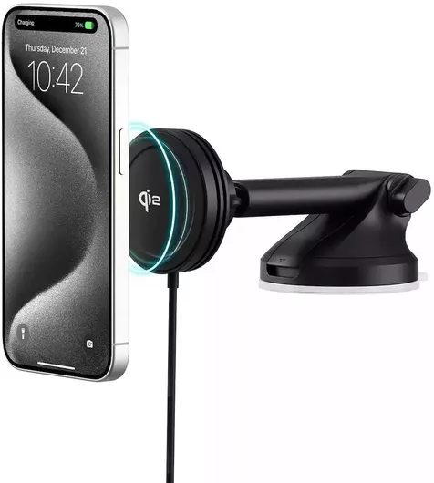 iOttie Velox Mini Qi2 Car Mount for Dashboard/Windshield with Suction Cup / Wireless Magnetic Charging MagSafe 15W & 20W Car Charger