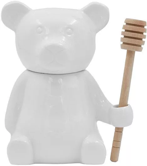 Curve Δοχείο Αποθήκευσης Μελιού Πορσελάνη Bamboo Λευκό Φυσικό 12x8,5xh14,5cm