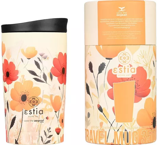 Ποτήρι Θερμός Estia Travel Mug Save The Aegean Ανακυκλώσιμο Ανοξείδωτο BPA Free 350ml Summer reverie με Καλαμάκι