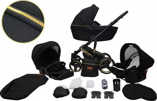 Καρότσι Μωρού Mikrus Comodo Ρυθμιζόμενο 3 σε 1 Kατάλληλο για Nεογέννητο Gold-Black 13kg