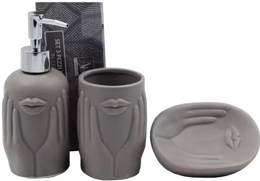 Αξεσουάρ Μπάνιου Royal Art Collection Σετ Κεραμικό Σετ 3τμχ Γκρι