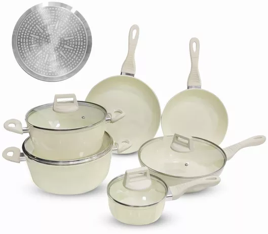 Σετ Κατσαρόλες D-502 Ανοξείδωτο Ατσάλι με Αντικολλητική Επίστρωση Ιβουάρ 10τμχ