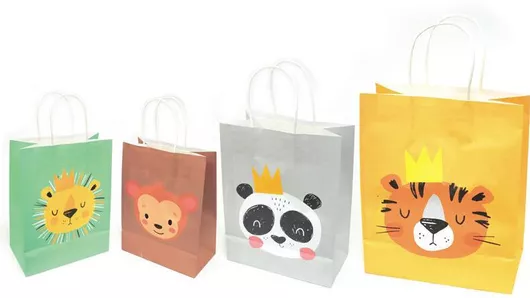 Τσάντες για Δώρο Χάρτινες Πολύχρωμες 15x8x21cm 12τμχ Στριφτό Χεράκι Ζωάκια