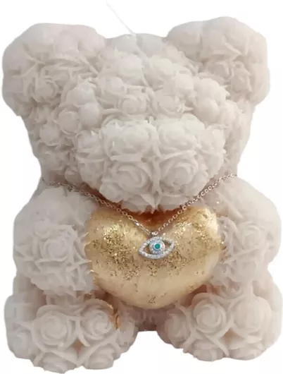 Πασχαλινή Λαμπάδα Κερίνο Αρκουδάκι Ασημένιο Κολιέ 925 Μάτι Ζιργκόν La3zkd2041l