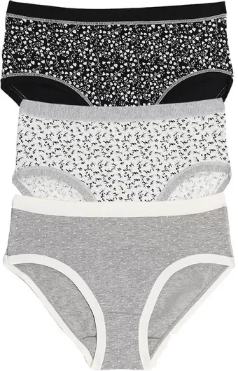 Cotonella Midi Βαμβακερά Γυναικεία Slip 3Pack Μαύρο-λευκό-γκρι