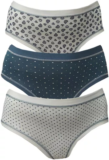 Cotonella Midi Βαμβακερά Γυναικεία Slip 3Pack Μπλε Ραφ-εκρού