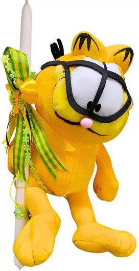 Πασχαλινή Λαμπάδα Στρογγυλή με Κουτί Garfield Καθιστός Γυαλιά Κίτρινη