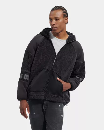 Ugg Australia Ανδρική Ζακέτα Fleece με Κουκούλα Μαύρο