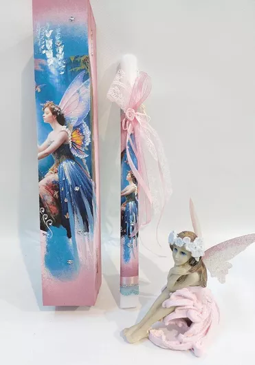 Πασχαλινή Λαμπάδα Στρογγυλή με Κουτί Ροζ