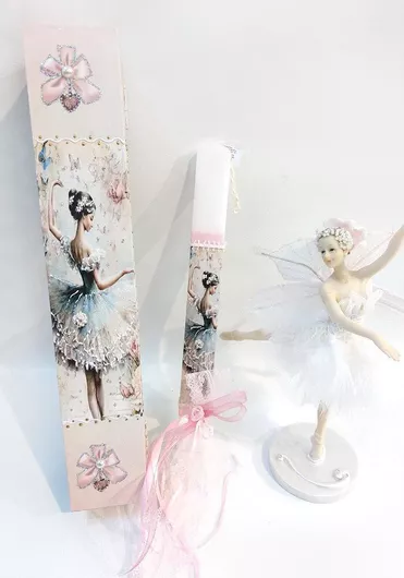 Πασχαλινή Λαμπάδα Μπαλαρίνα Στρογγυλή με Κουτί Ροζ