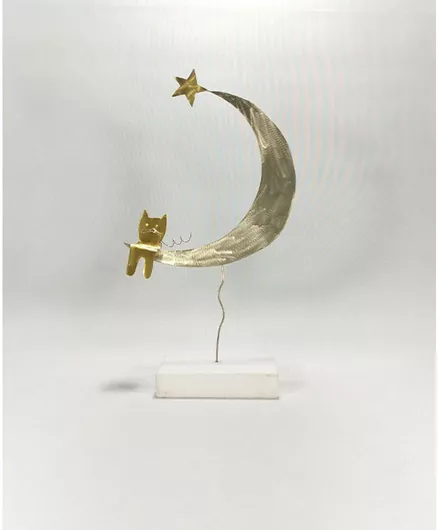 Μικρό Γλυπτό Μισοφέγγαρο Γατάκι Αλπακάς-μπρούντζος Nm14201 Art Gift