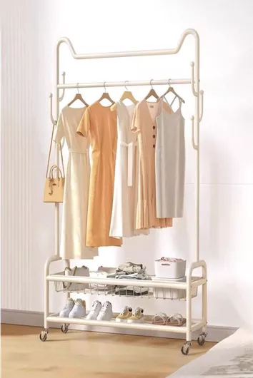 Κρεμάστρα Δαπέδου Τροχήλατη από Μέταλλο 100x40x170cm Λευκή