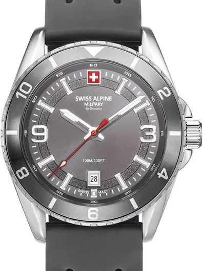 Ανδρικό Ρολόι Swiss Alpine Military by Grovana Μπαταρίας με Γκρι Καουτσούκ Λουράκι