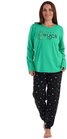 Vienetta Γυναικεία Χειμερινή Βαμβακερή Πυτζάμα "don't Touch Me" Plus Size " 1xl-4xl 304109 Πράσινο