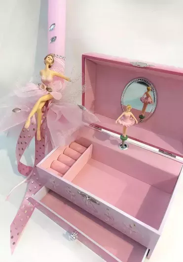 Πασχαλινή Λαμπάδα Μπαλαρίνα Στρογγυλή με Κουτί Ροζ