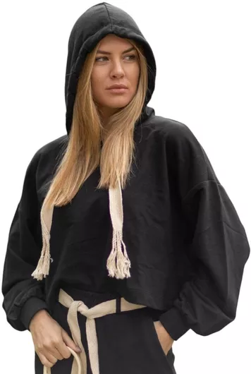 Only Μακρύ Γυναικείο Φούτερ με Κουκούλα Μαύρο