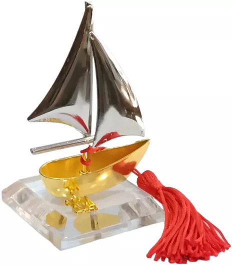 Γούρι Επιτραπέζιο Καράβι Πλεξιγκλάς Χρυσό 5x10cm